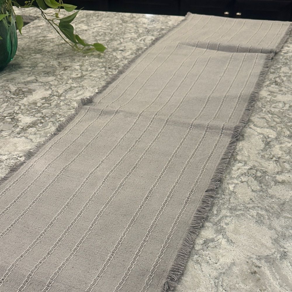 Gray Fringed Table Runner